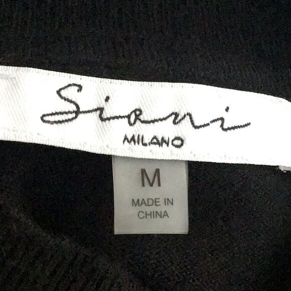 Sioni Milano Black Knit Semi Sheer Zebra Sleeve Pullover Mock Neck Sweater - Picture 11 of 12